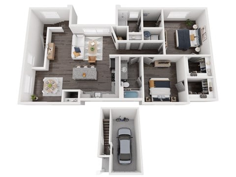 Floor plan for 2 beds, 2 baths, 1275 sqft